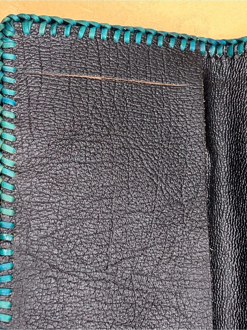 Vintage Western Leather Wallet Unisex Black Green Stitching Goth Punk Retro